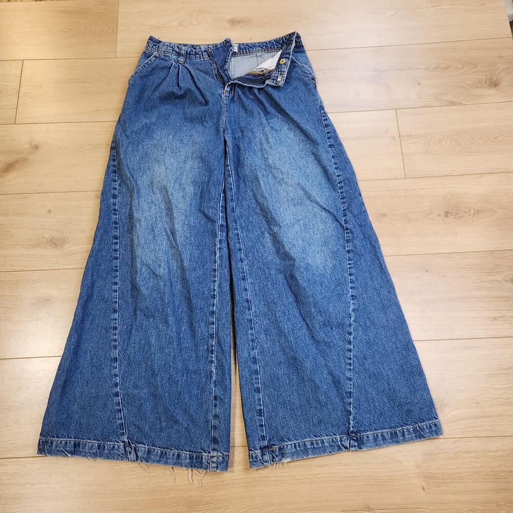We The Free Equinox Wide Leg Trouser Jeans Womens 27 Blue High Rise Pleated